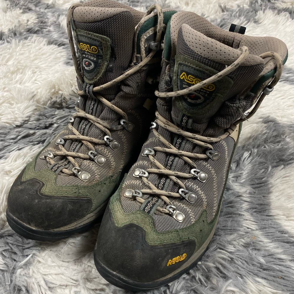 Asolo Fission GTX Hiking Boots Vibram Mid High Green Women's Size 7